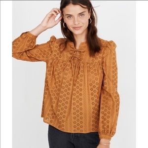 Madewell Eyelet Double Tie Peasant Blouse